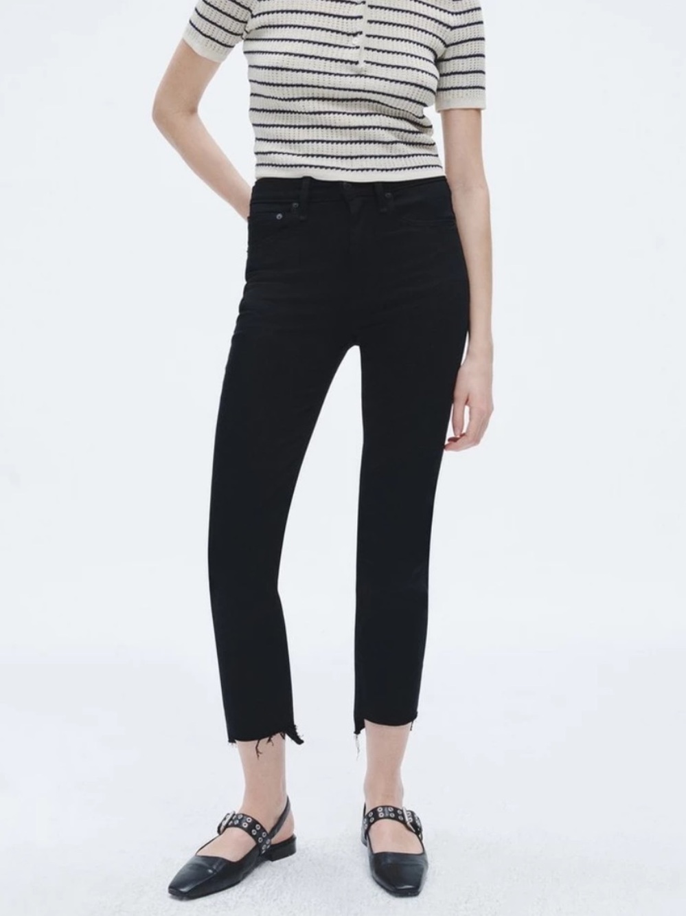 rag & bone Wren Ankle Length Slim Jean Size 24 Black High Rise Stretch Raw Hem